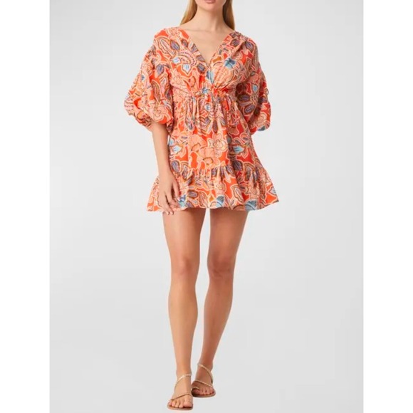 MISA Los‎ Angeles Sari Dress Tangerine Flora NWT Size M - Picture 1 of 14